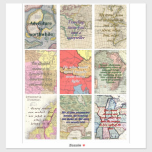 Sticker voyage citations cartes du monde antique Collage a