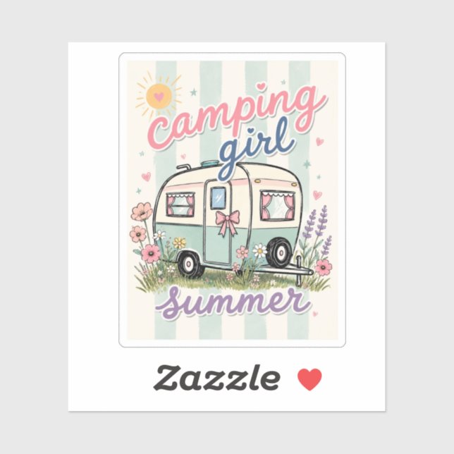 Sticker Voyage d'été de camping fille (Feuille)
