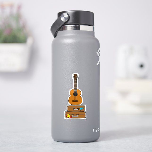 Sticker Voyage heureux avec bagages et guitare (HydroFlask)