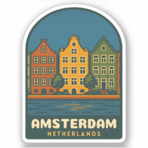 Sticker Voyage Rétro Amsterdam Pays-Bas Paysage Rétro