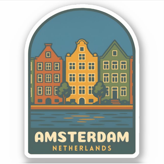 Sticker Voyage Rétro Amsterdam Pays-Bas Paysage Rétro (Devant)