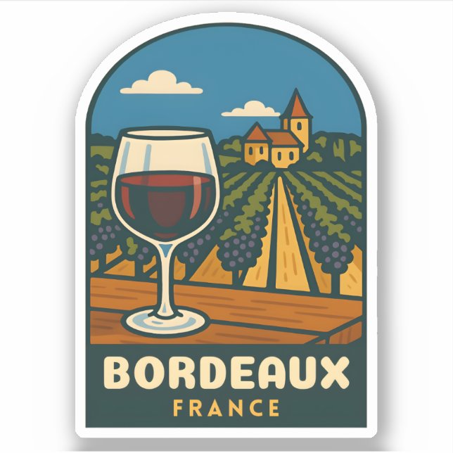 Sticker Voyage Rétro Bordeaux France Vignoble (Devant)