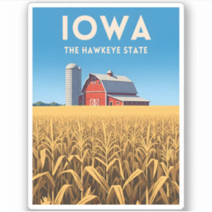 Sticker Voyage Rétro Iowa Paysage Agricole du Cœur de l'Am