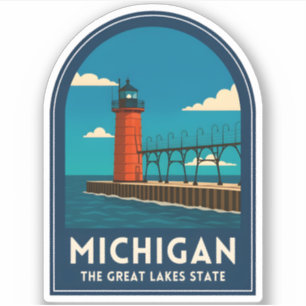 Sticker Voyage Rétro Michigan Phare Paysage Rétro