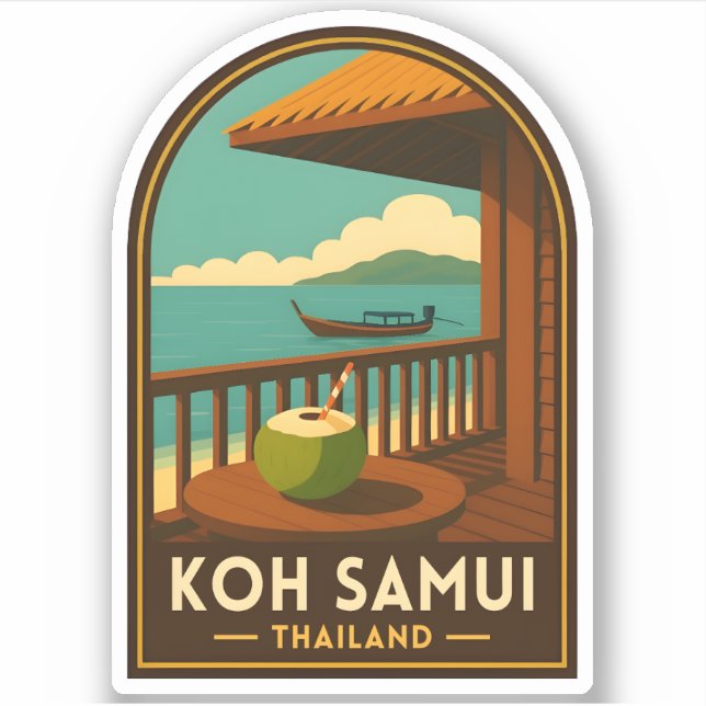 Sticker Voyage Vintage Koh Samui Île Thaïlande Rétro (Devant)