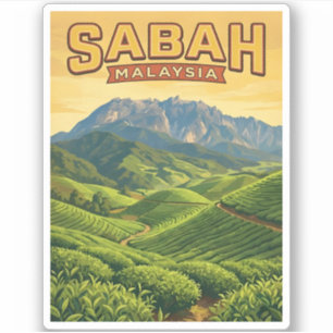 Sticker Voyage Vintage Sabah Bornéo Malaisie Nature Rétro
