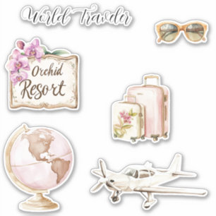 Sticker Voyageur du monde à globe rose