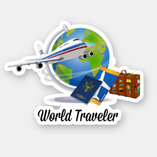 Sticker Voyageur du monde, avion, valise, passeport...