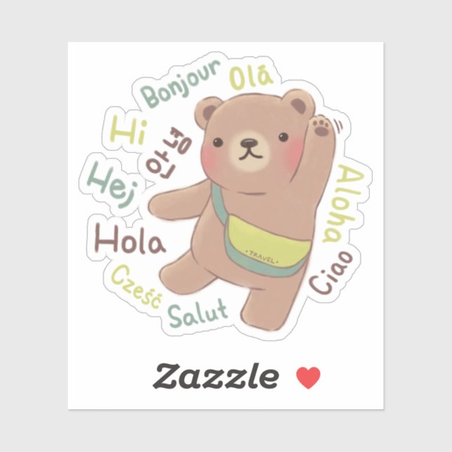 Sticker Voyageur Ours : Illustration de voeux (Feuille)