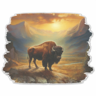 Sticker Vue du coucher de soleil de Bison Buffalo