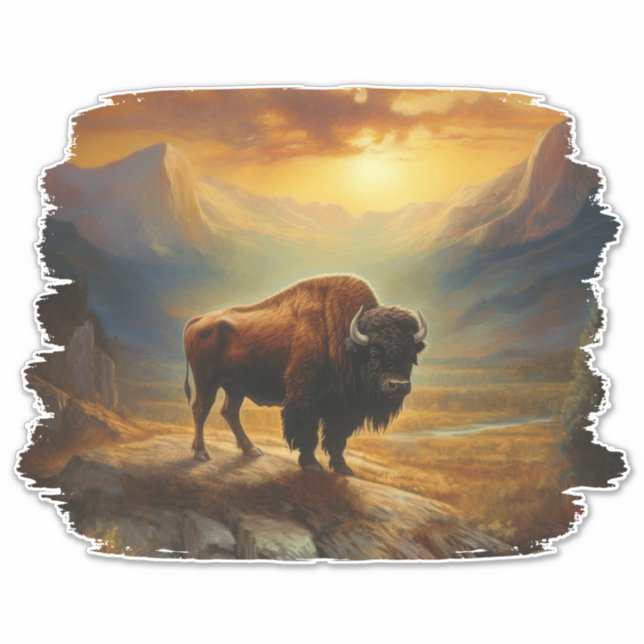 Sticker Vue du coucher de soleil de Bison Buffalo (Devant)