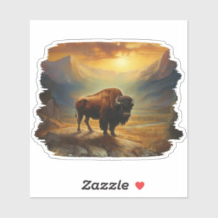 Sticker Vue du coucher de soleil de Bison Buffalo