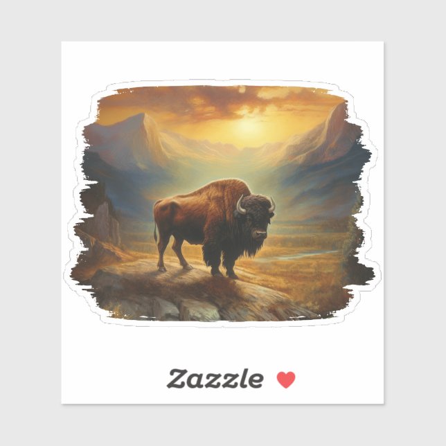 Sticker Vue du coucher de soleil sur les bisons (Feuille)