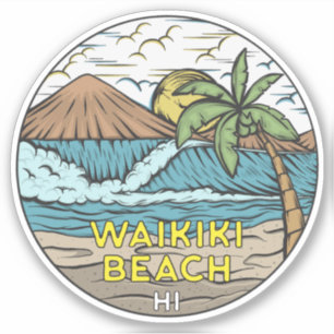 Sticker Waikiki Beach Hawaii Vintage