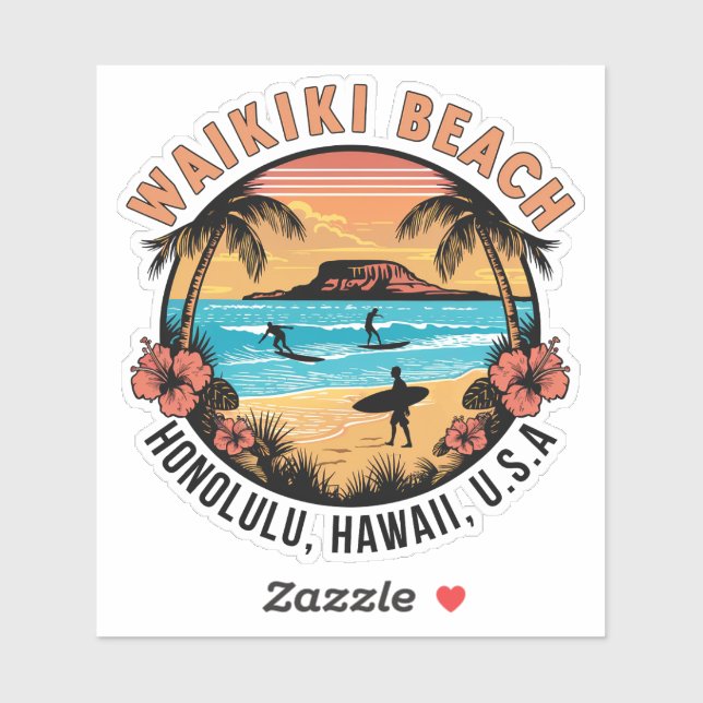 Sticker Waikiki Beach Retro Vignette autodécal (Feuille)