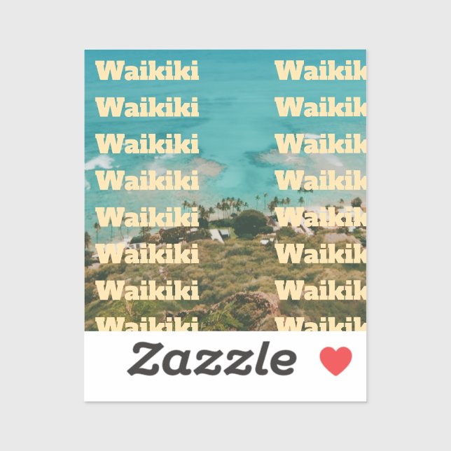 Sticker Waikiki, Honolulu, Oahu, Hawaï (Feuille)