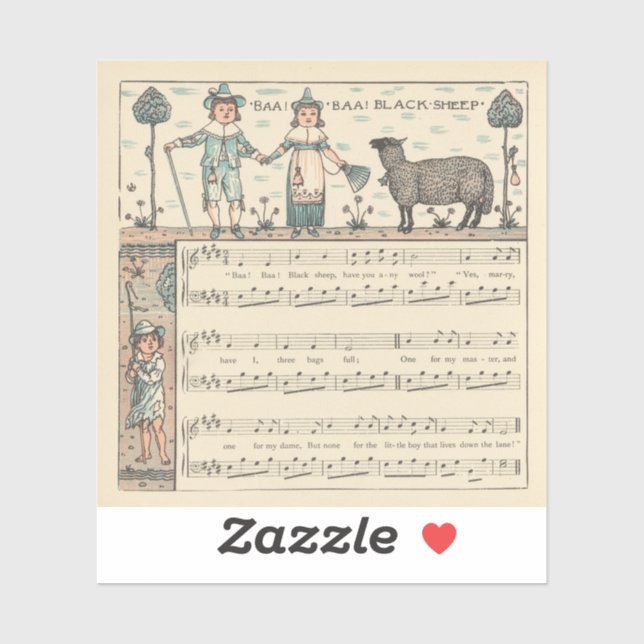 Sticker Walter Crane Baa Baa Mouton Noir Comptine (Feuille)