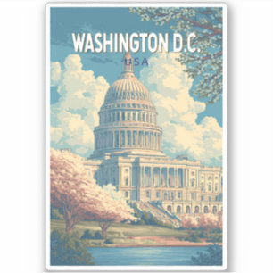 Sticker Washington DC Capitol Travel Art Vintage
