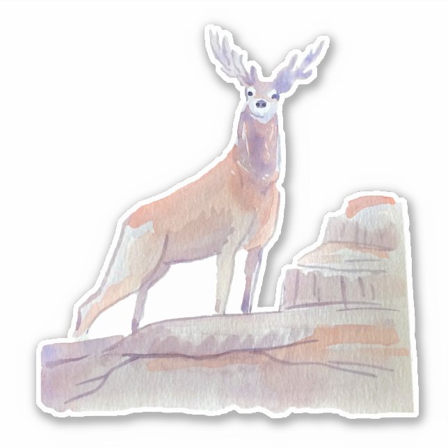 Sticker Watercolor Art Forest Animal Red Deer (Devant)