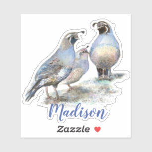 Sticker Watercolor California Quail Bird Nom personnalisé