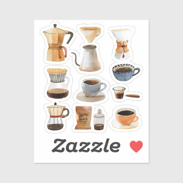 Sticker Watercolor Coffee Brewing Tools & Aesthetic Coffee (Feuille)
