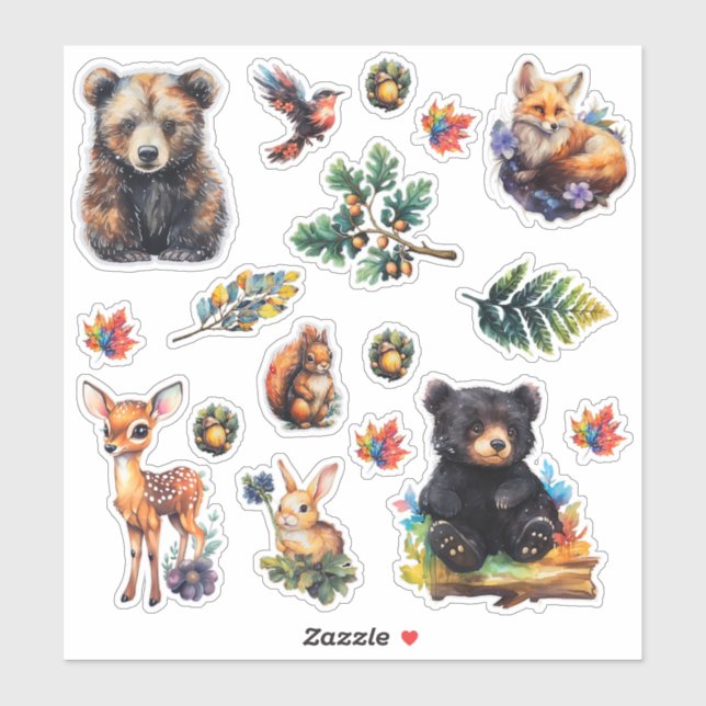 Sticker Watercolor Forest Animaux Scrapbook papeterie (Feuille)