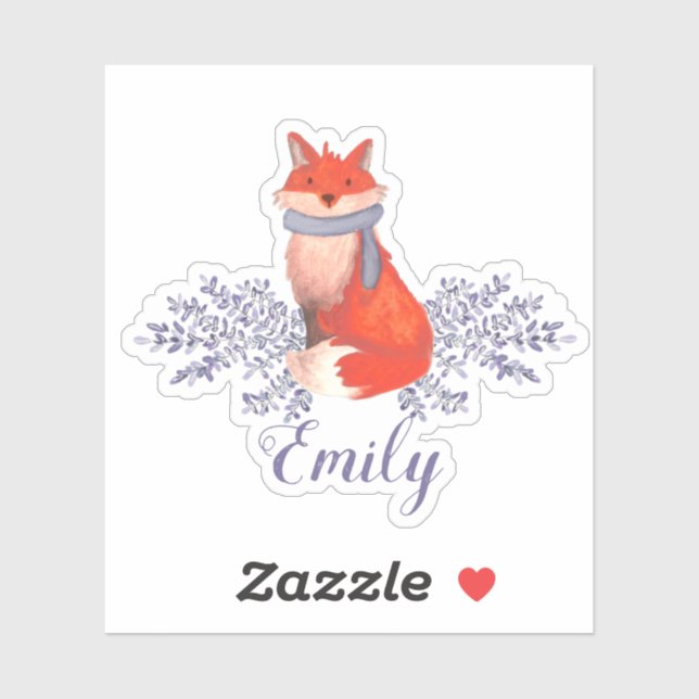 Sticker Watercolor Fox Girls Name (Feuille)