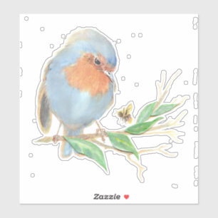 Sticker Watercolor Fun English Robin Bird & Bee
