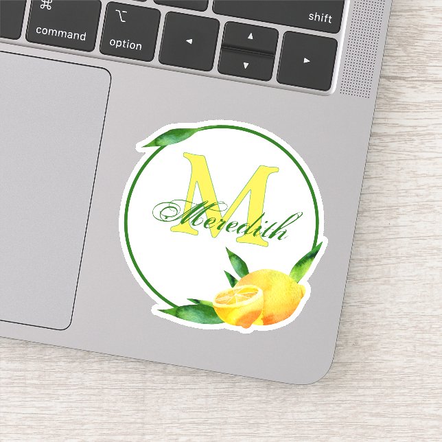 Sticker Watercolor Lemons monogram & Name Green + Yellow (Détail)