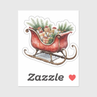 Sticker Watercolor Vintage Christmas Sleigh