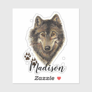 Sticker Watercolor Wolf Trails Nom personnalisé de l'anima