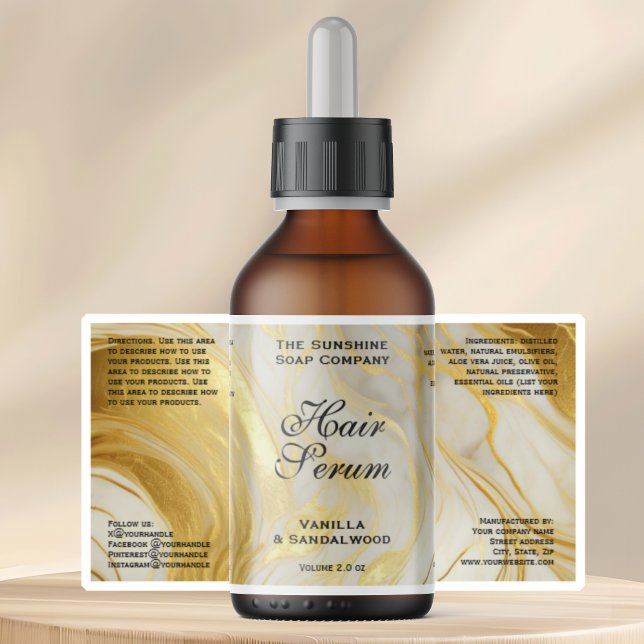 Sticker Waterproof Ivory Gold Foil Dropper Bottle Label (Créateur téléchargé)