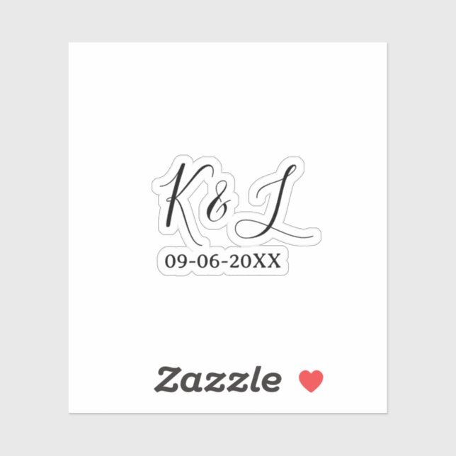 Sticker Wedding couple name letter date red pastel backgro (Feuille)
