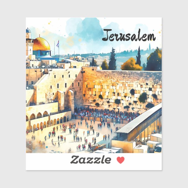 Sticker Western Wall Kotel Water Color Art (Feuille)