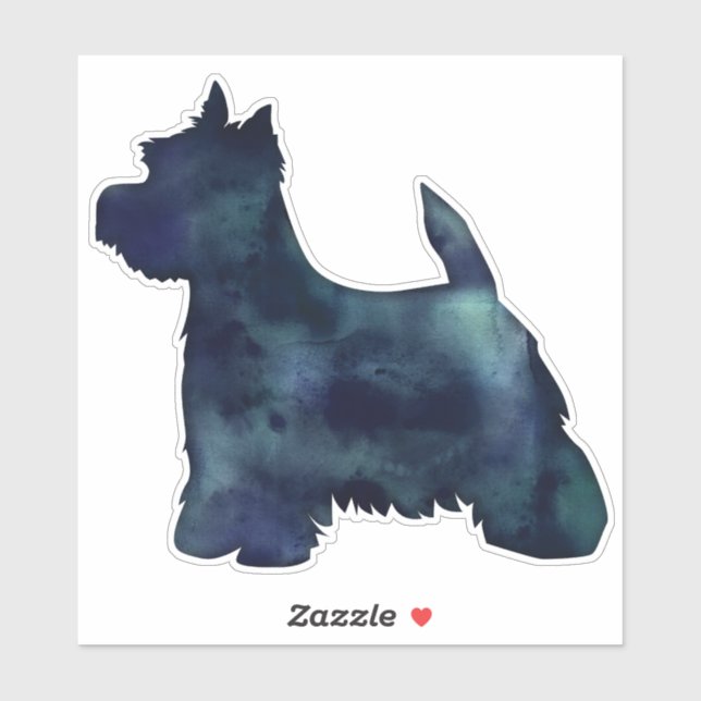 Sticker Westie Terrier Noir Aquarelle Silhouette (Feuille)