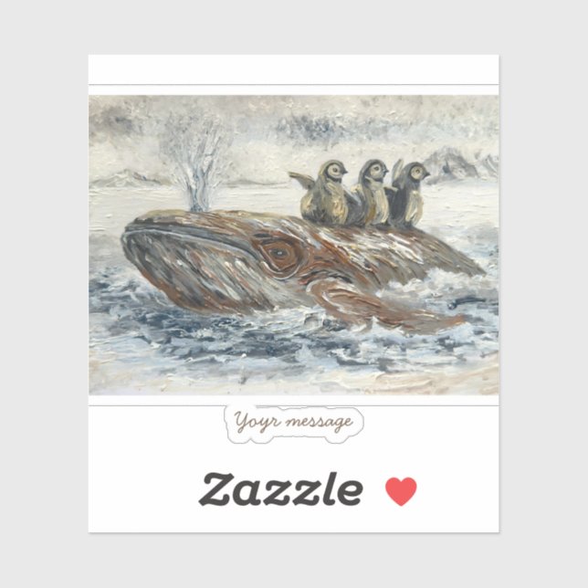 Sticker Whale Riders Whimsical Whale and Penguin Ocean (Feuille)