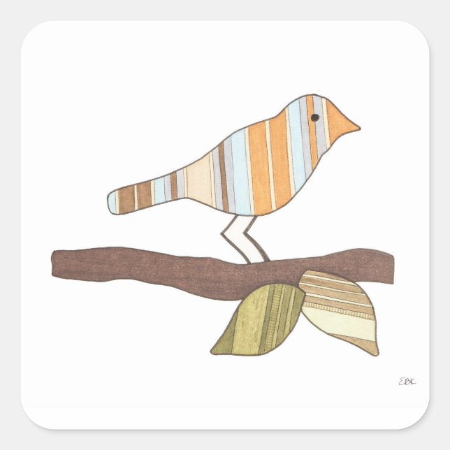 Sticker Whimsical Bird-Erin Brie Art Carré Sticke (Devant)