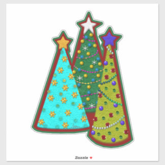 Sticker Whimsical Christmas Trees Faux Felt Style