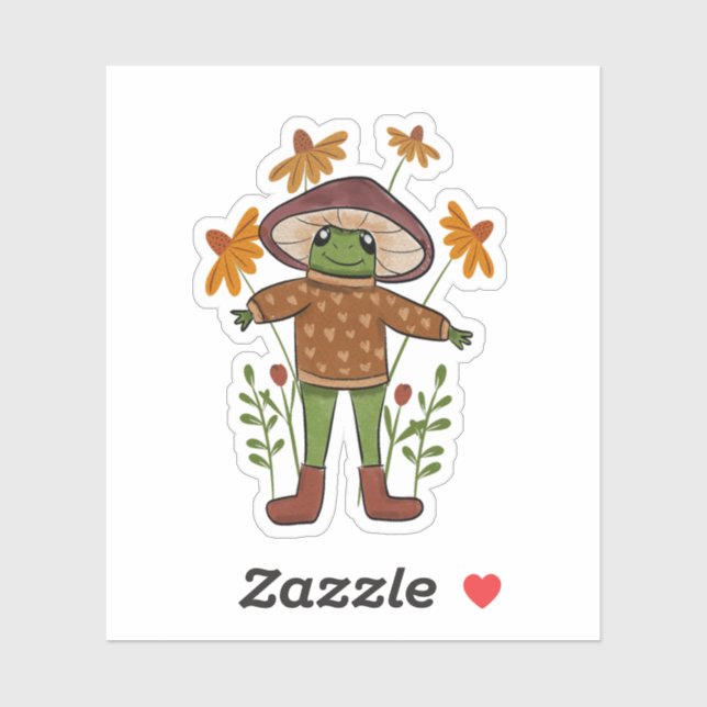 Sticker Whimsical Frog Cottagecore Illustration (Feuille)