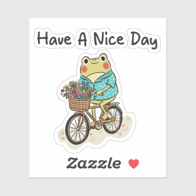 Sticker Whimsical Frog Riding A Bike Illustration (Feuille)