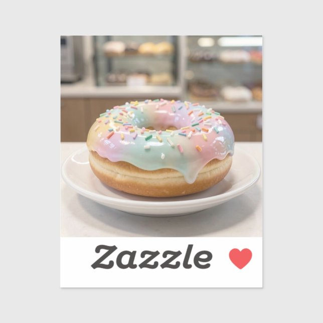 Sticker Whimsical Pastel Glass Glaze Donut Glossy   (Feuille)