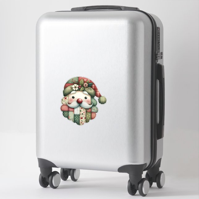 Sticker Whimsical Patchwork Santa Folk Christmas (Sur valise)