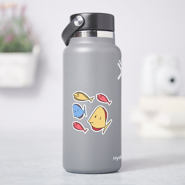 Sticker Whimsical Petits poissons rouge bleu jaune (HydroFlask)