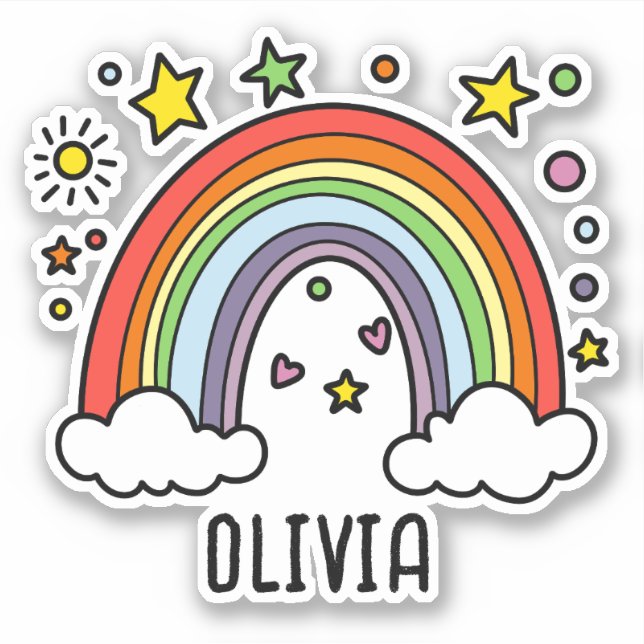 Sticker Whimsical Rainbow Personnalisé Girls (Devant)