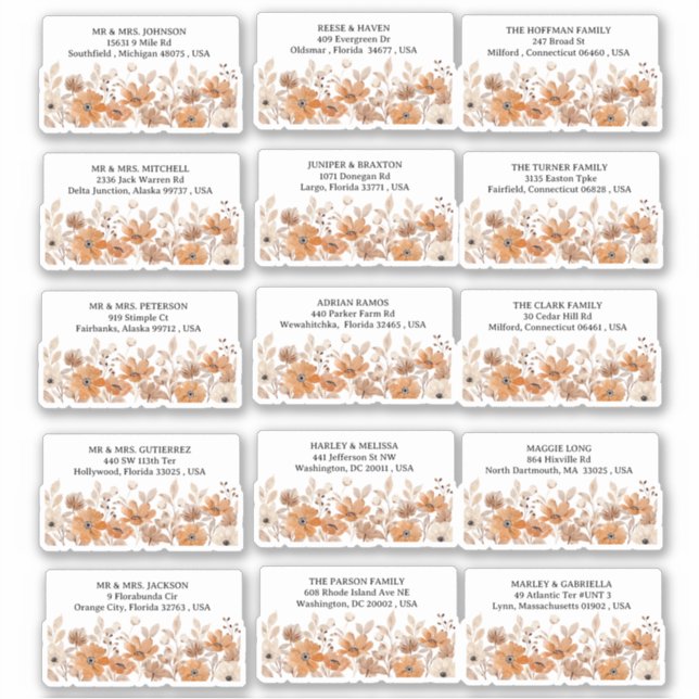 Sticker Whimsical Rustic Boho Floral Mariage Adresse (Devant)