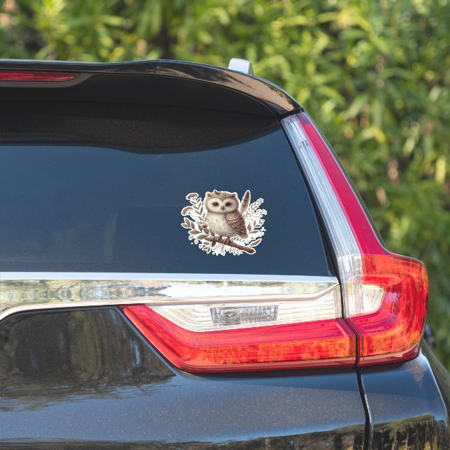 Sticker Whimsical Woodland Owl Botanical Illustration (Côté voiture)