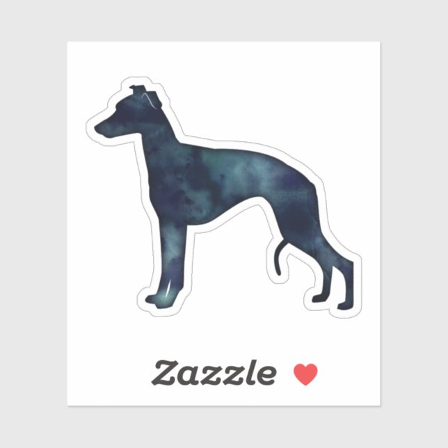 Sticker Whippet Chien race Noir Aquarelle Silhouette (Feuille)