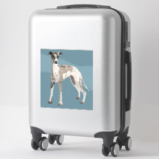 Sticker Whippet gris et blanc, arrière - plan bleu