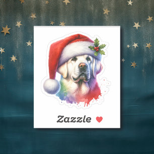 Sticker White Lab à Santa Hat Christmas