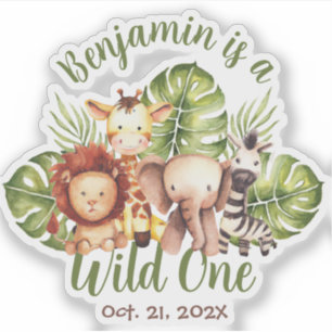 Sticker Wild One Safari mignon Animaux verts Feuilles